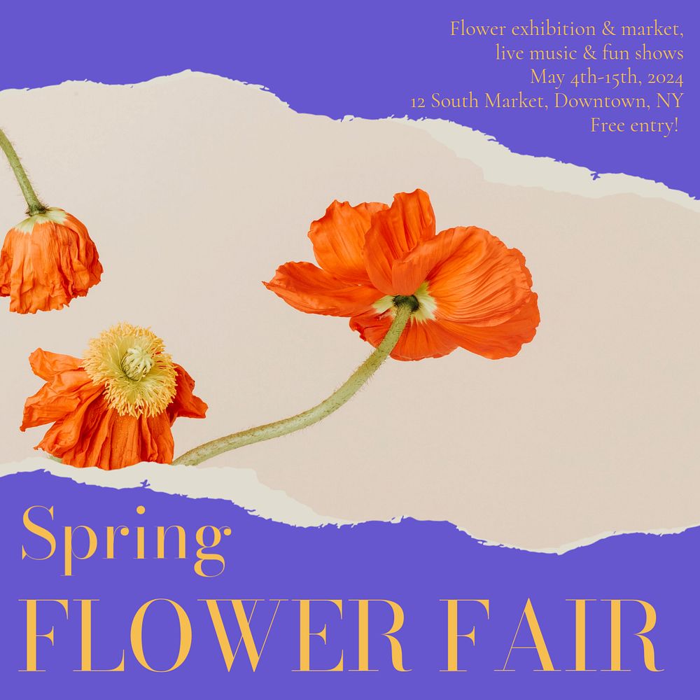 Flower fair post template, editable text for social media