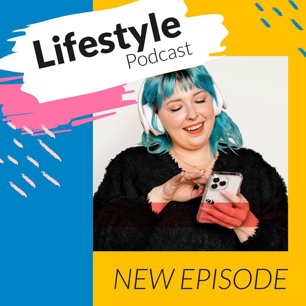 Lifestyle podcast post template, editable text for social media