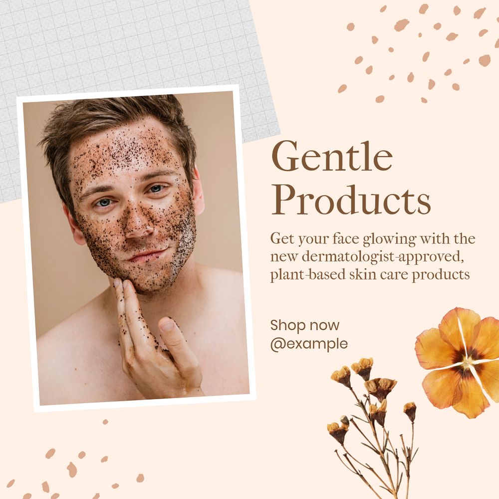 Gentle products post template, editable text for social media