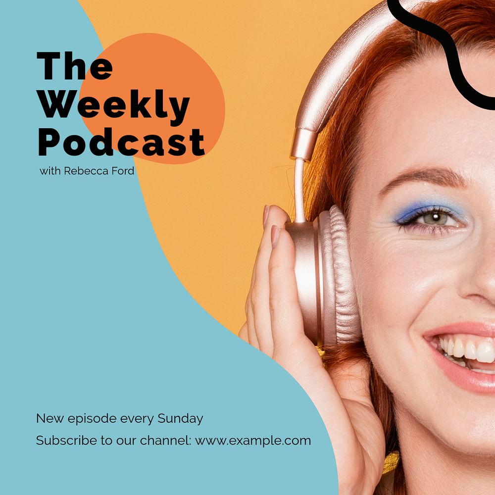 Weekly podcast post template, editable text for social media