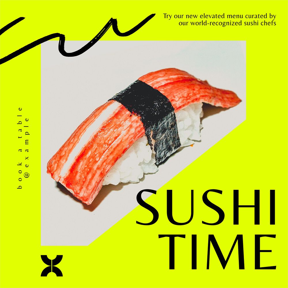 Sushi time Instagram post template, editable text