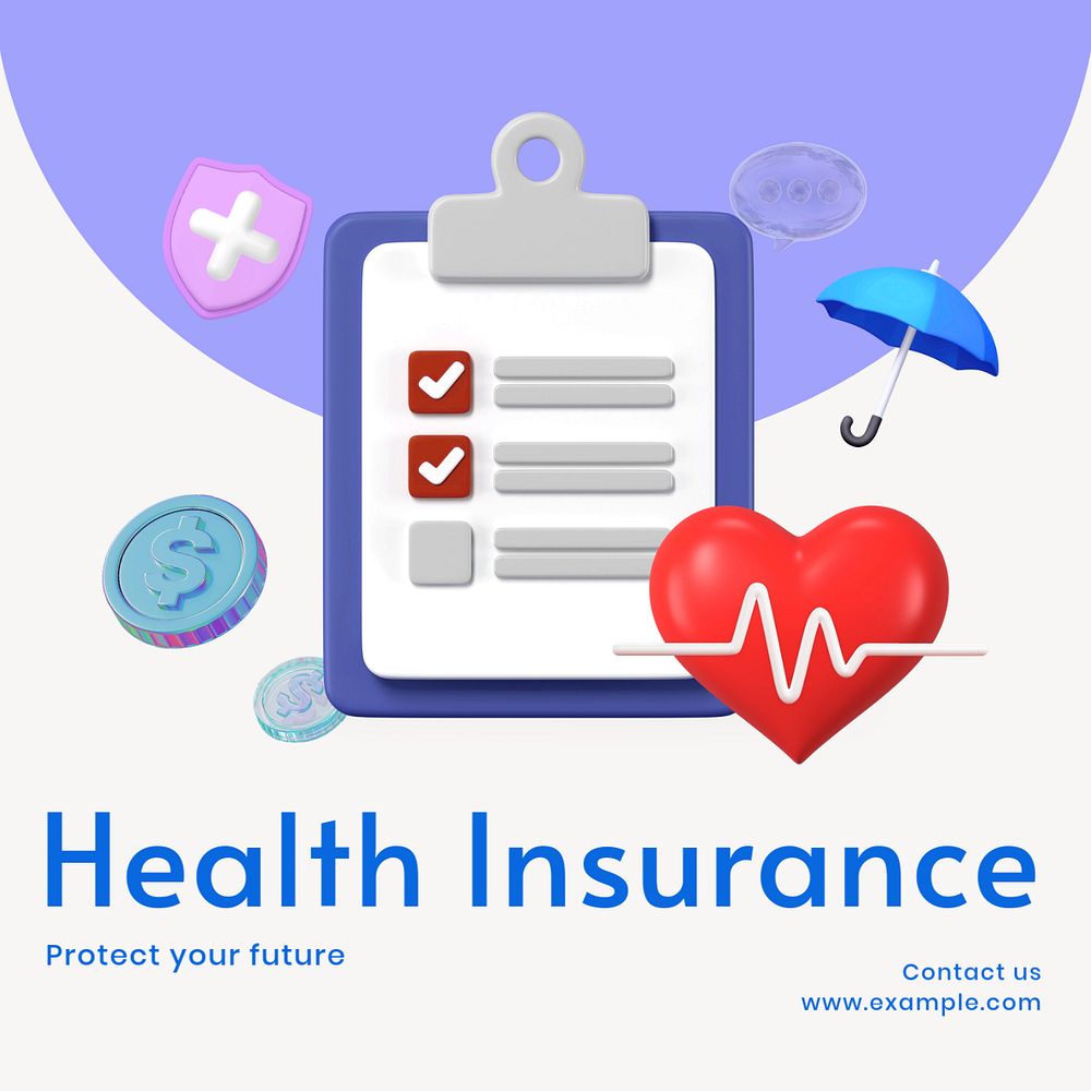 Health insurance Instagram post template, editable text