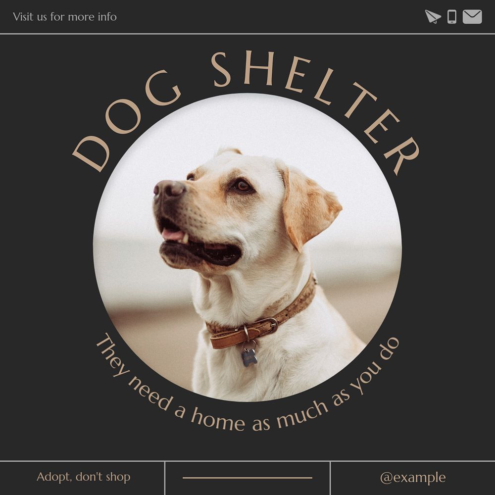 Dog shelter post template, editable text for social media