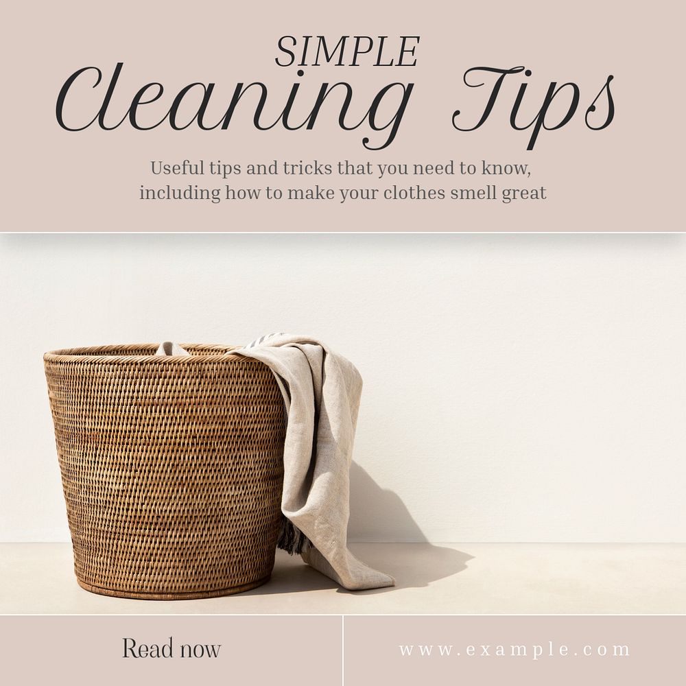 Cleaning tips post template, editable text for social media