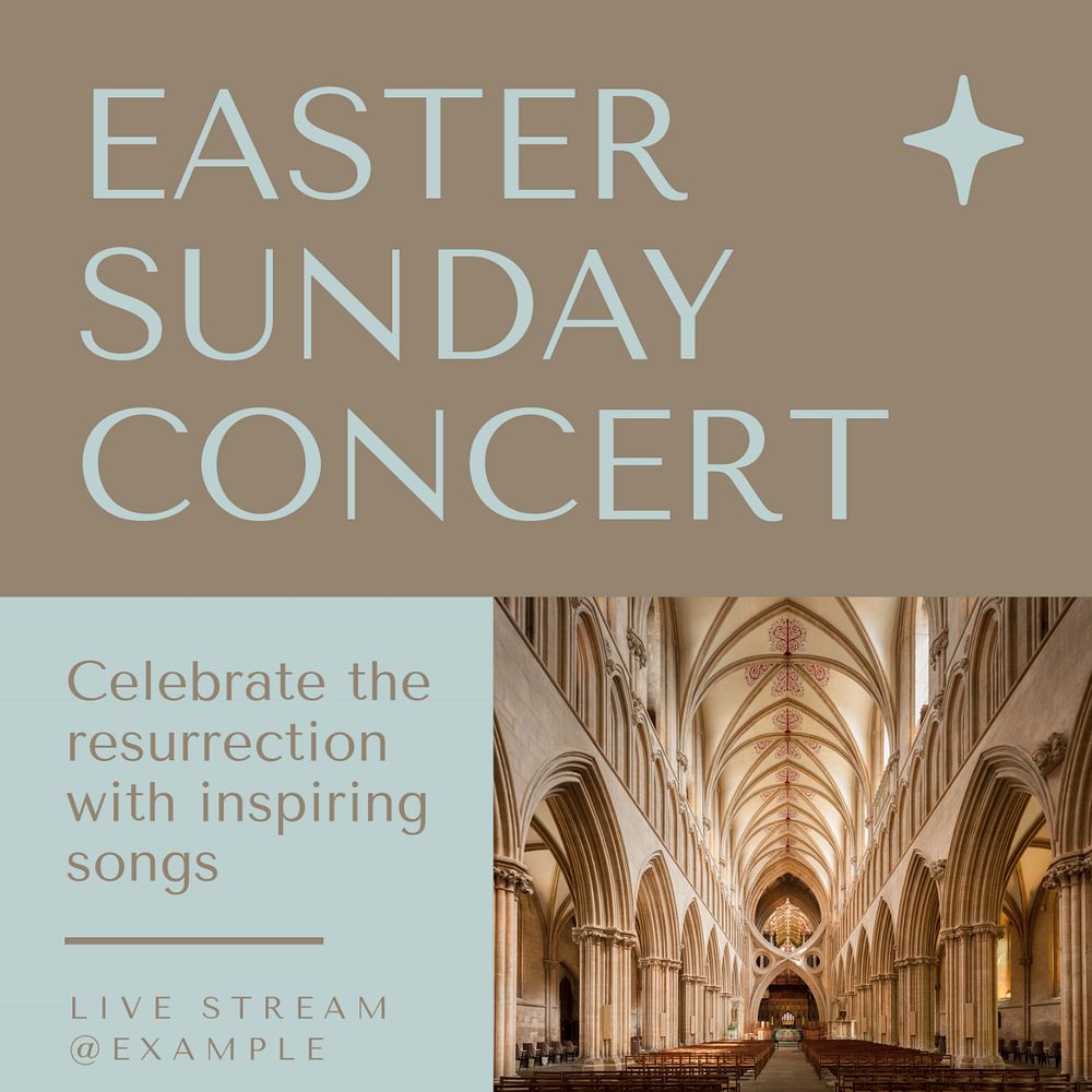 Easter Sunday concert post template, editable text for social media