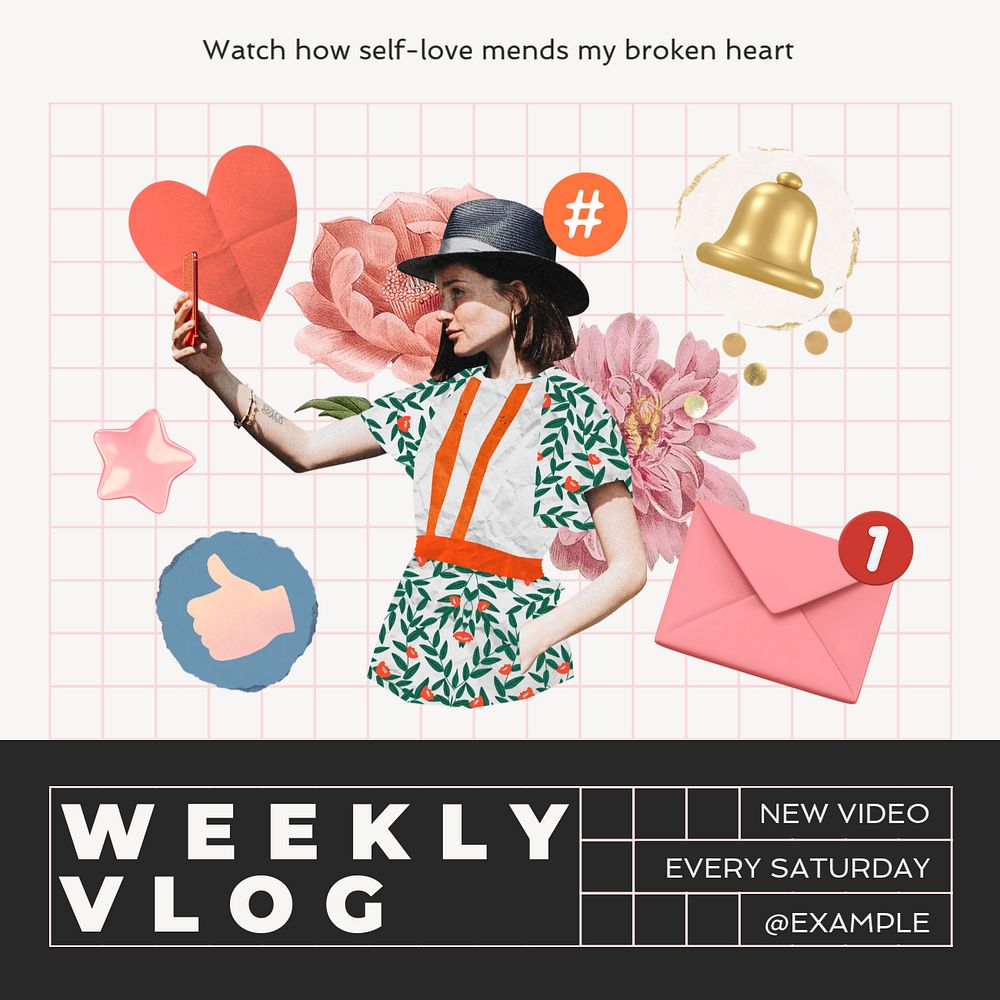 Weekly vlog Instagram post template, editable text