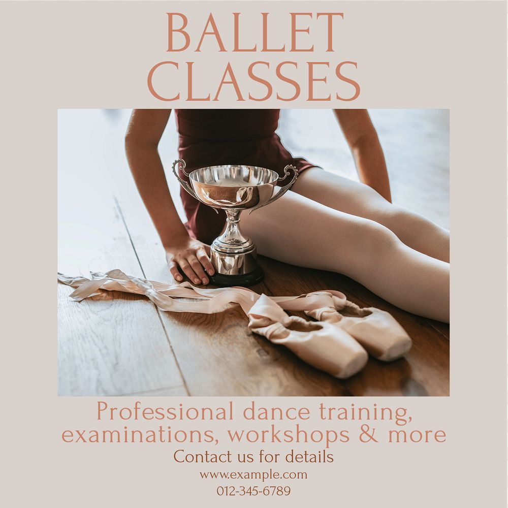 Ballet classes Instagram post template, editable text