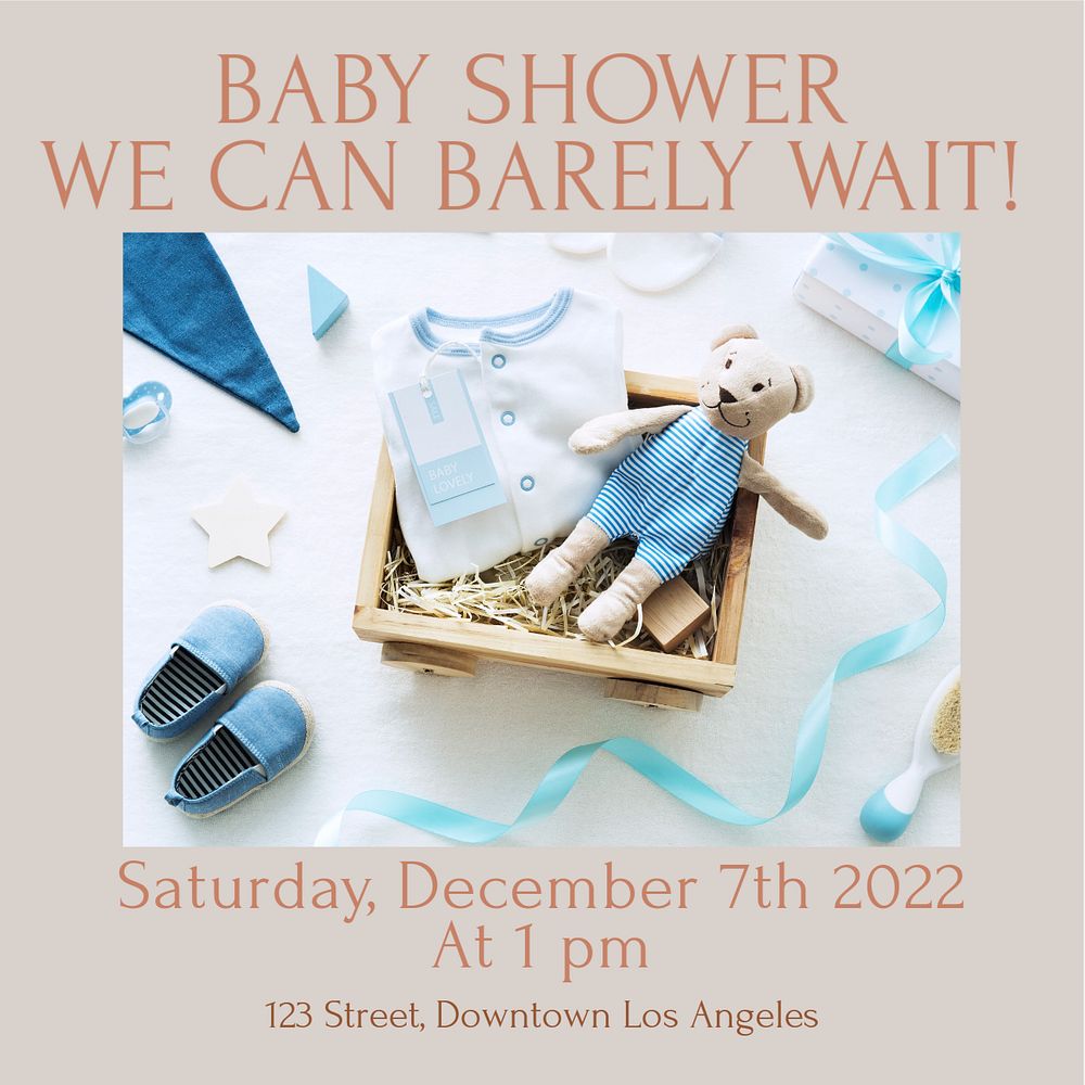 Baby shower Instagram post template, editable text