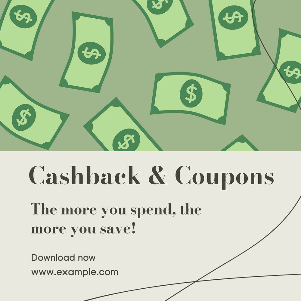 Cashback & coupons  Instagram post template, editable text