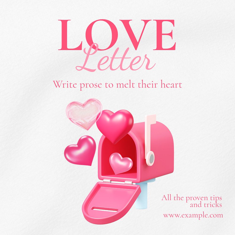 Love letter Instagram post template, editable text