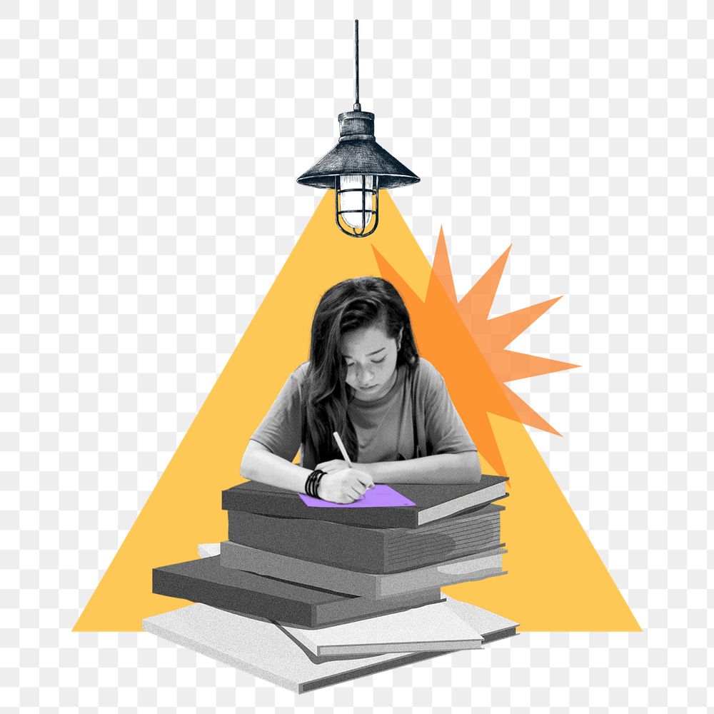 Woman studying png element, editable education collage remix