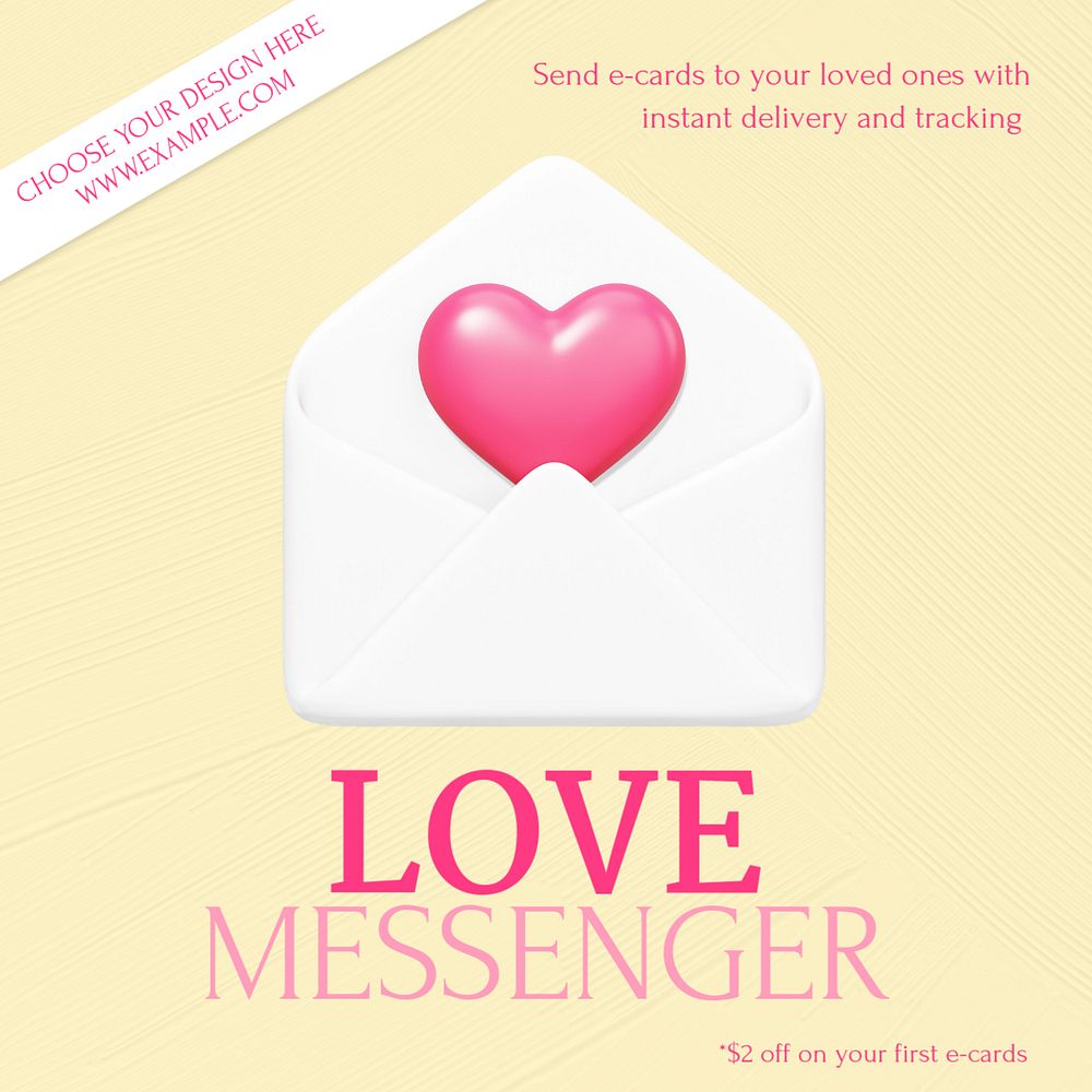 Love letter e-cards Instagram post template, editable text