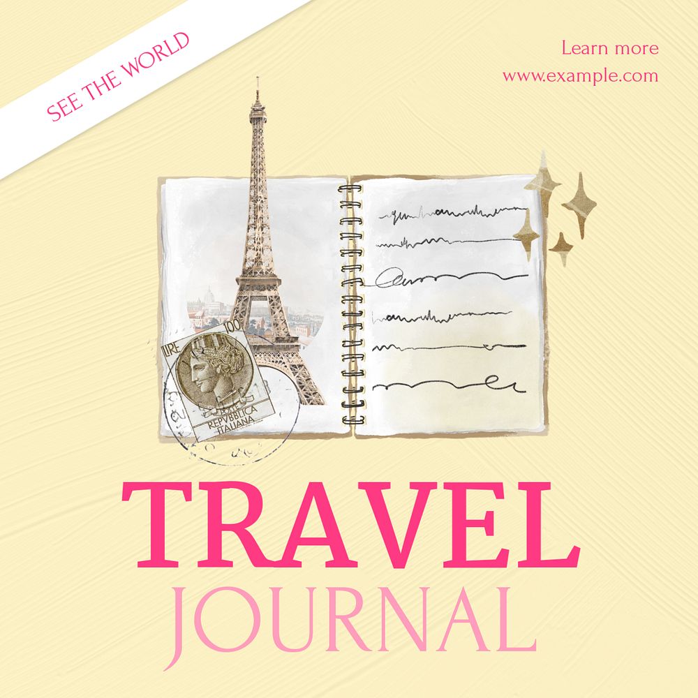 Travel journal Instagram post template, editable text