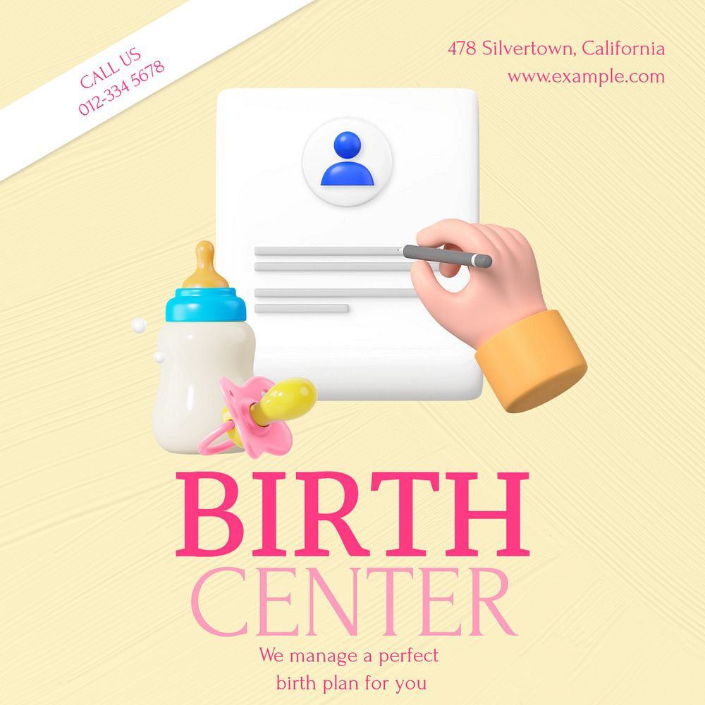 Birth center Instagram post template, editable text