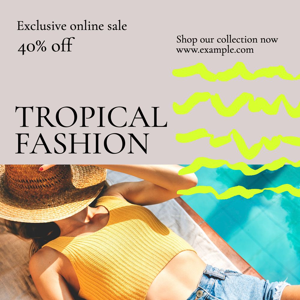 Tropical fashion Instagram post template, editable text