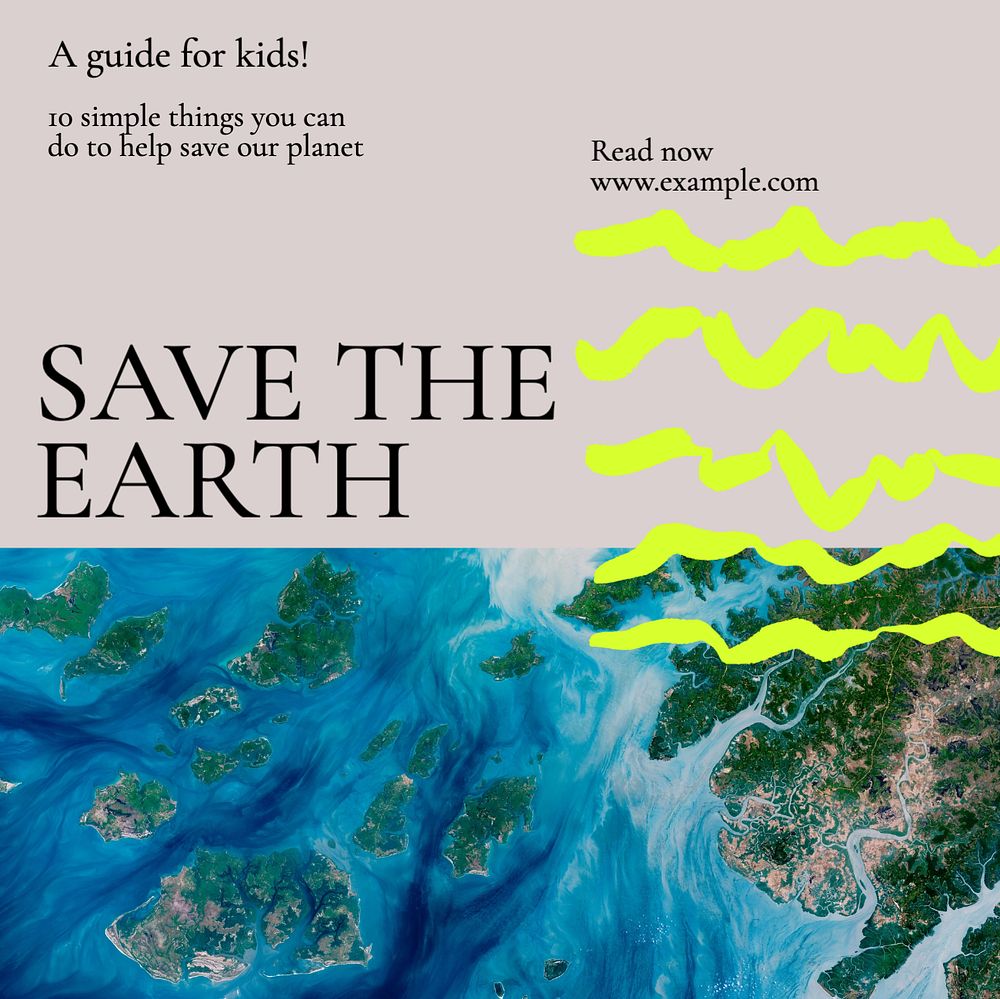 Save the earth Instagram post template, editable text