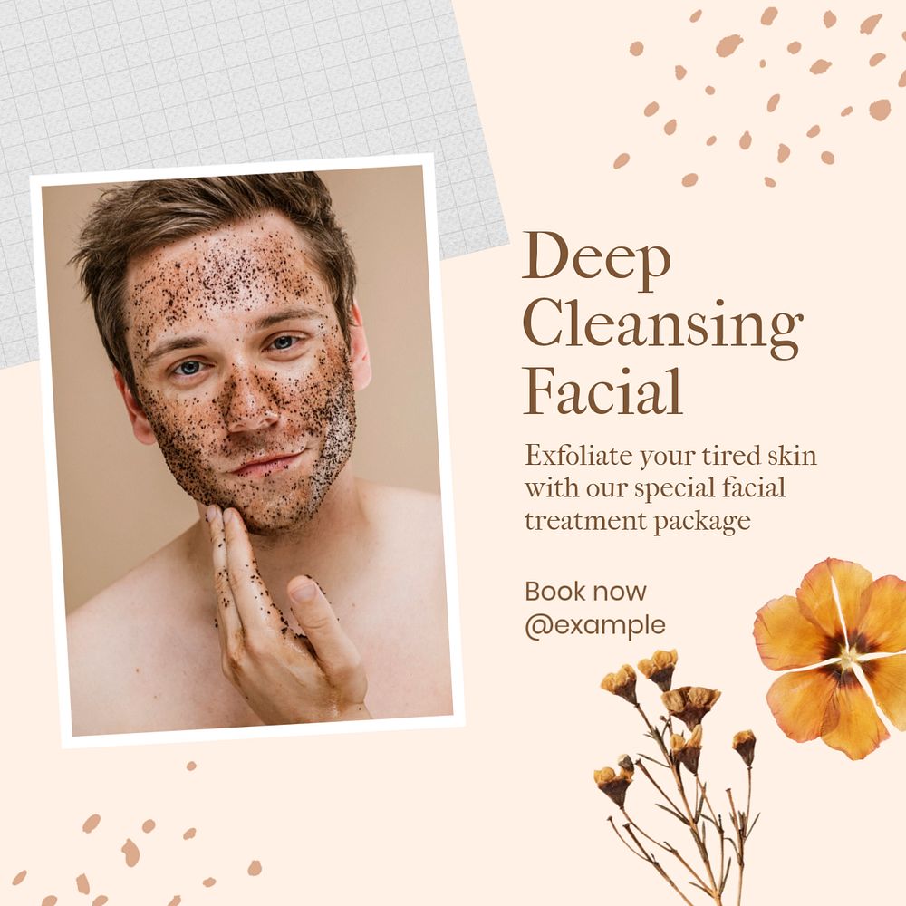 Deep cleansing facial post template, editable text for social media