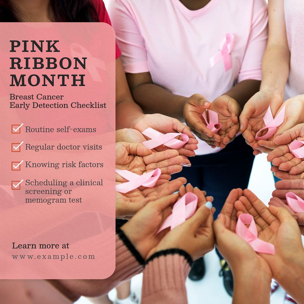 Pink ribbon month Instagram post template, editable design