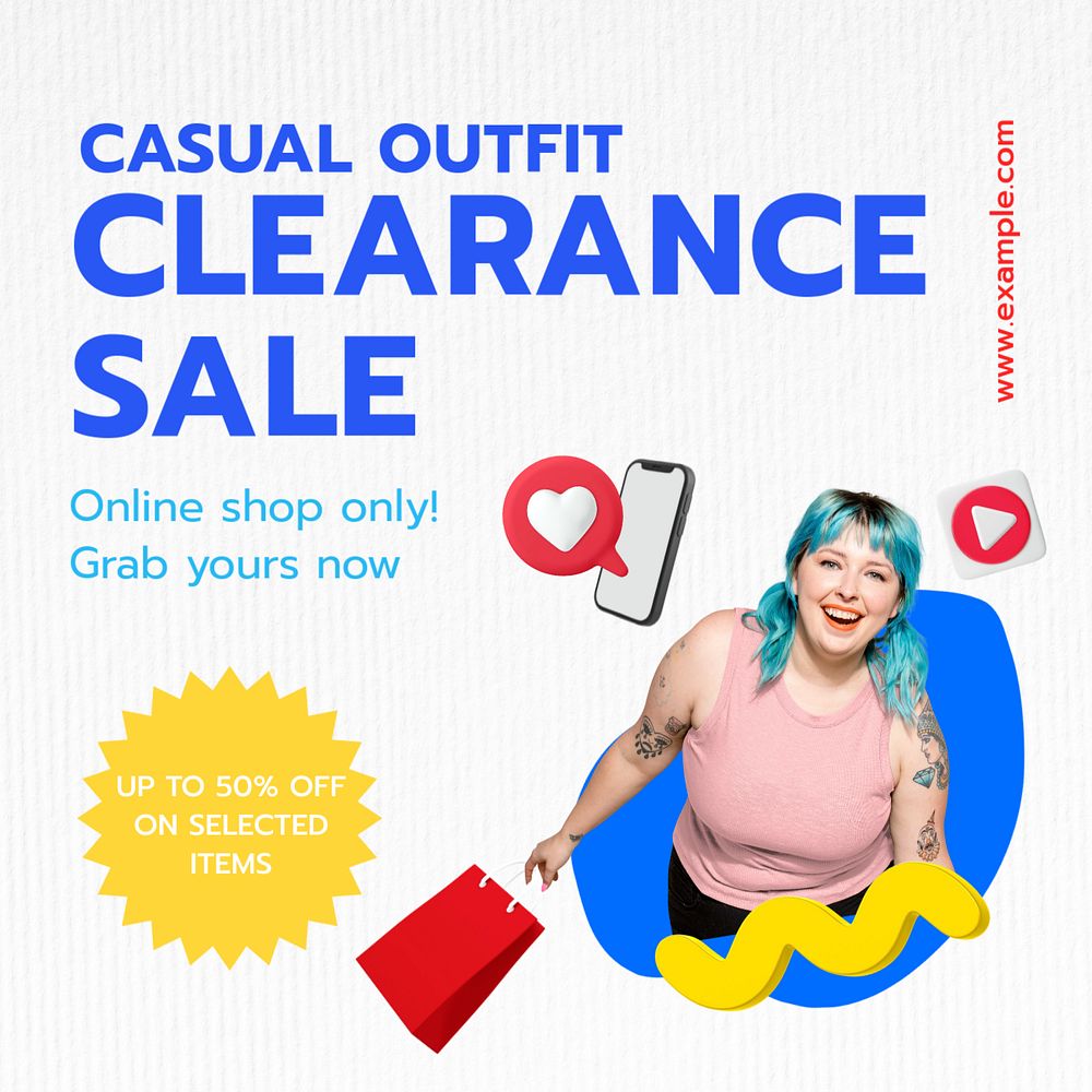 Clearance sale Instagram post template, editable text