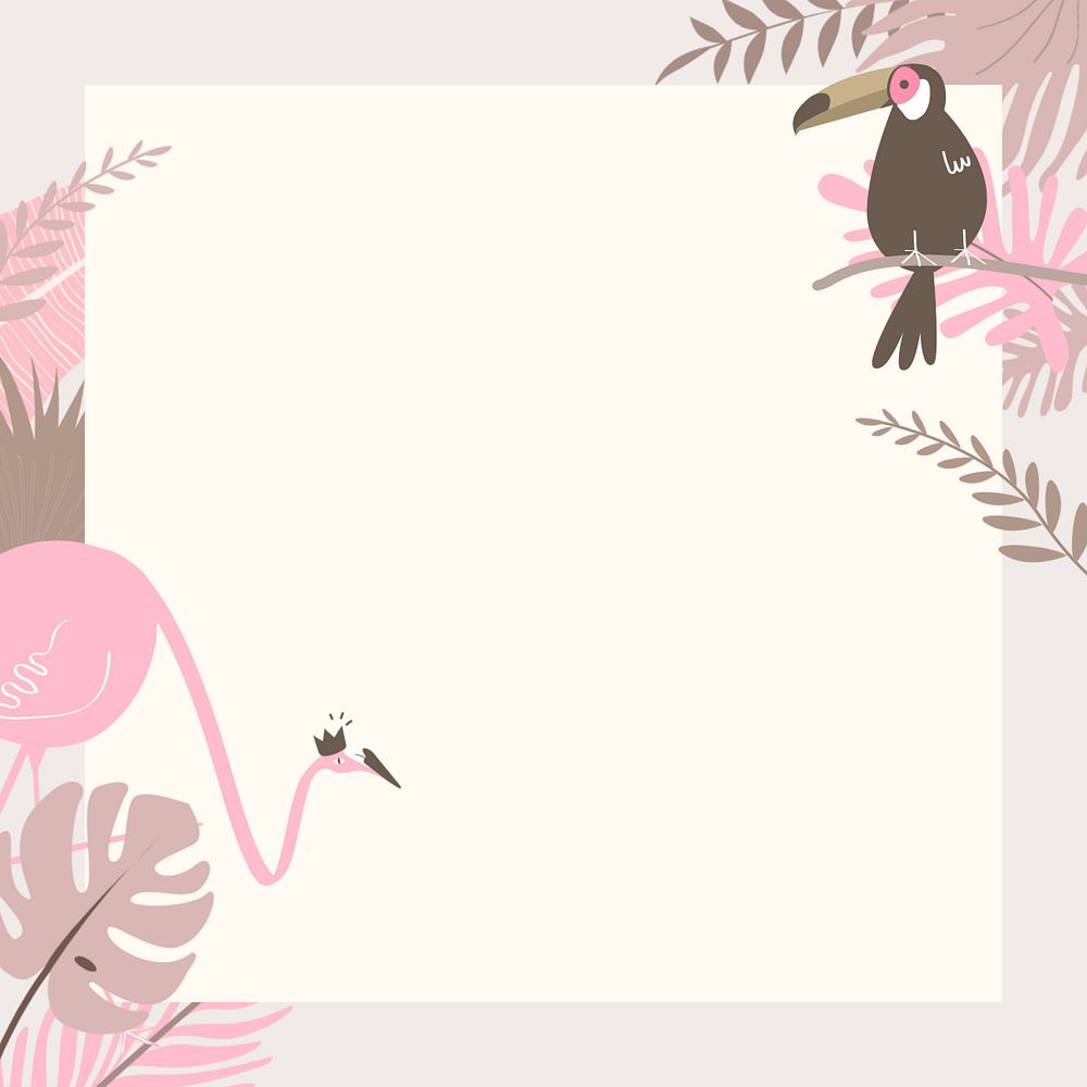 Pastel tropical bird frame background, editable beige design