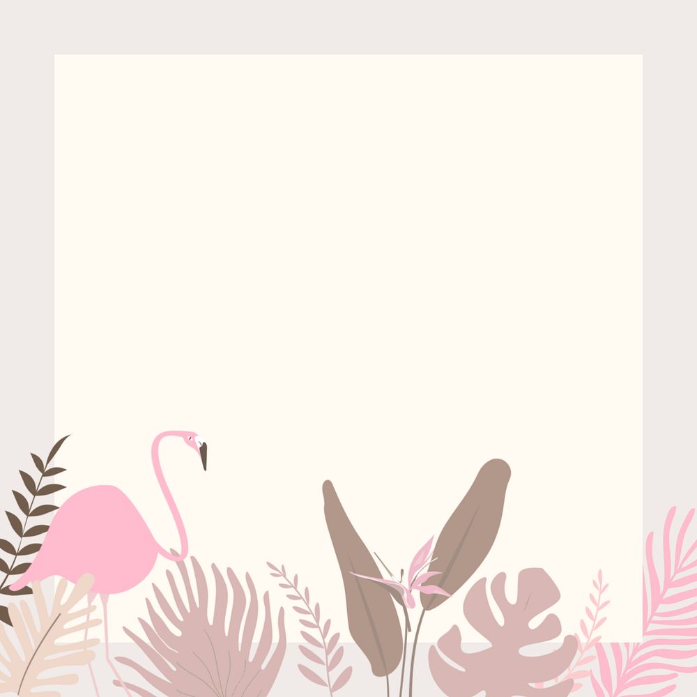 Pastel tropical flamingo frame background, editable beige design