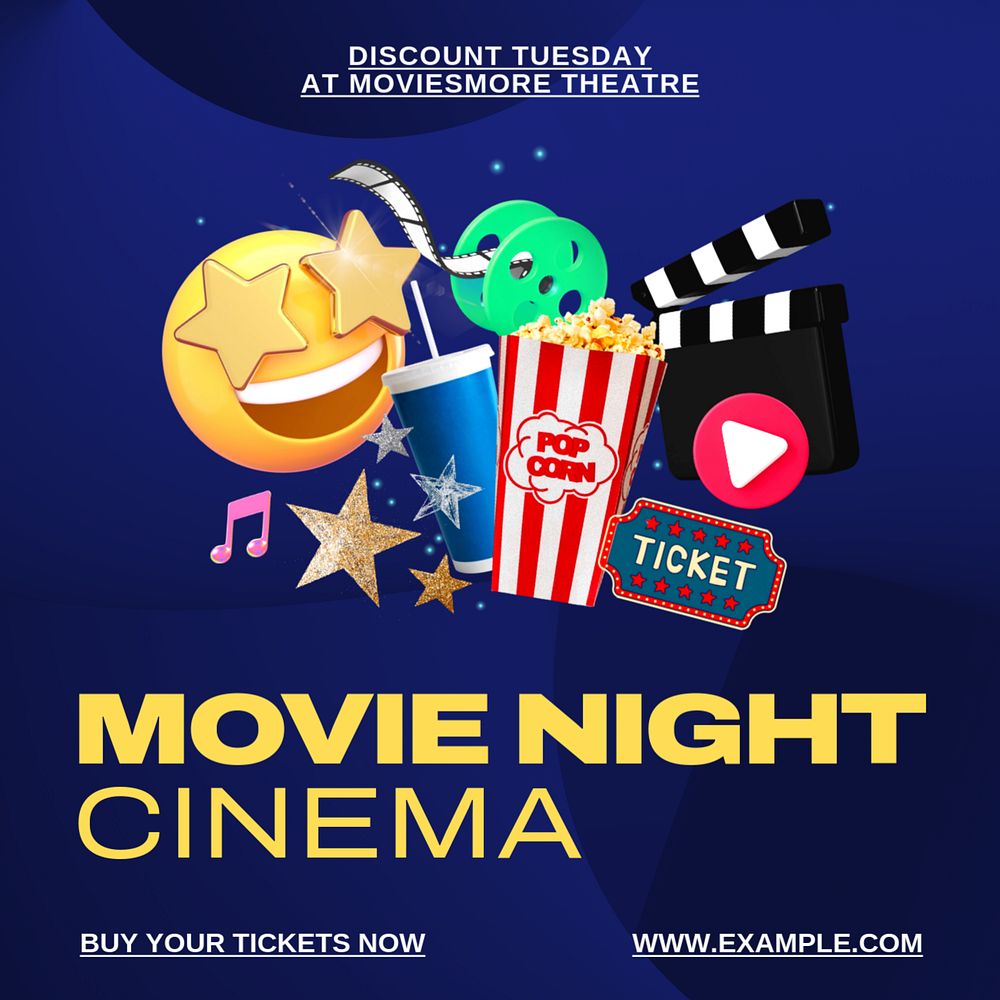 Movie night Instagram post template, editable text