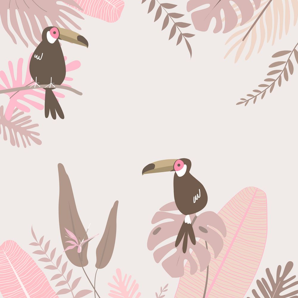 Pastel tropical jungle bird background, editable beige design