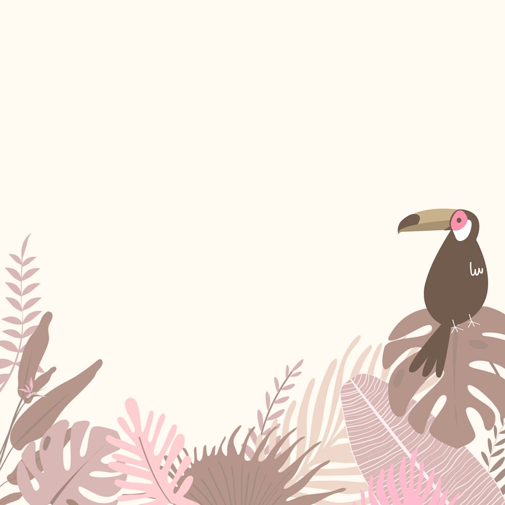 Pastel tropical jungle bird background, editable beige design