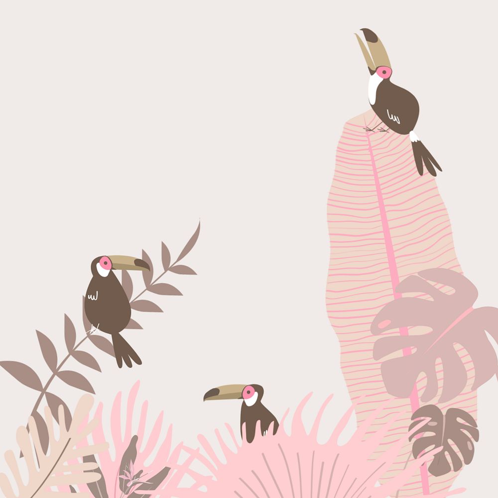 Pastel tropical toucan bird background, editable beige design