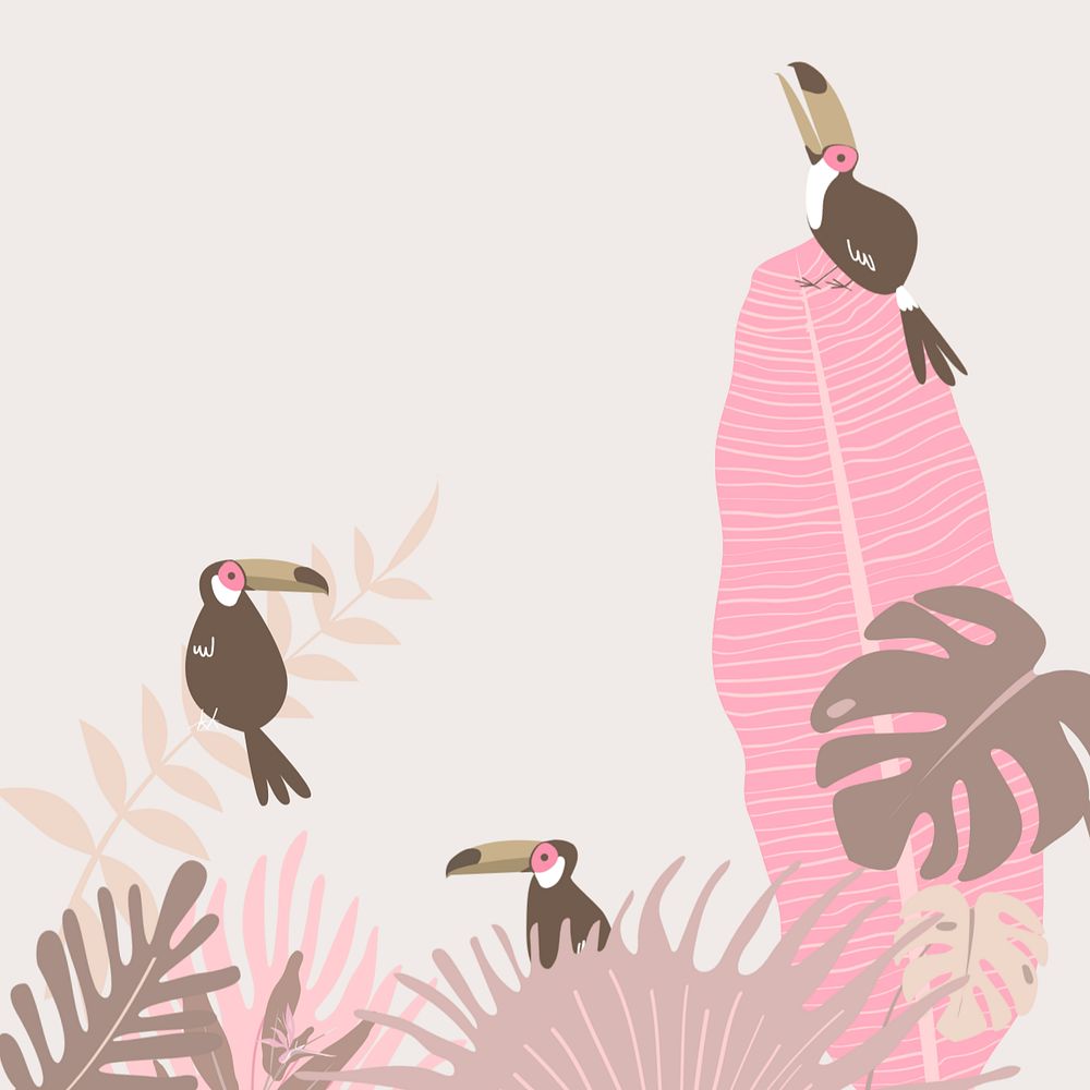 Pastel tropical toucan bird background, editable beige design