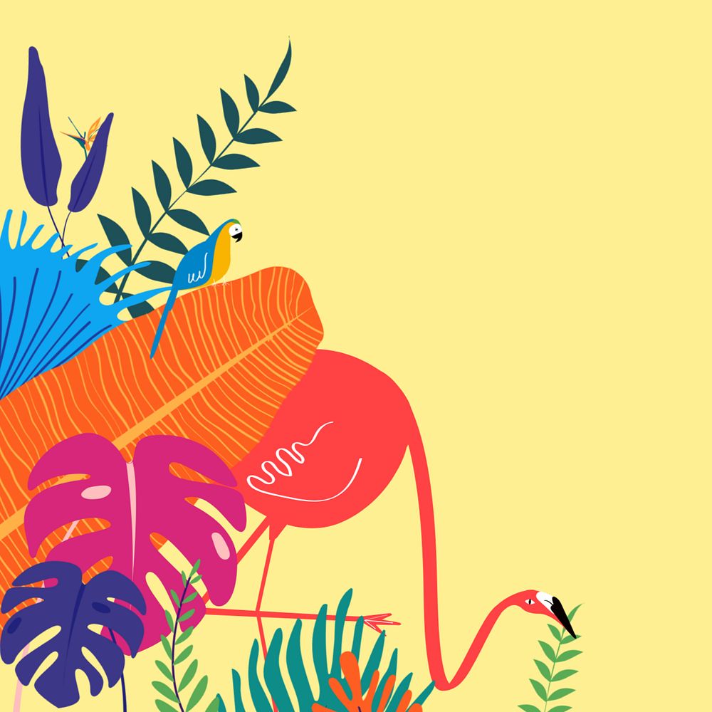 Colorful summer jungle bird background, editable yellow design