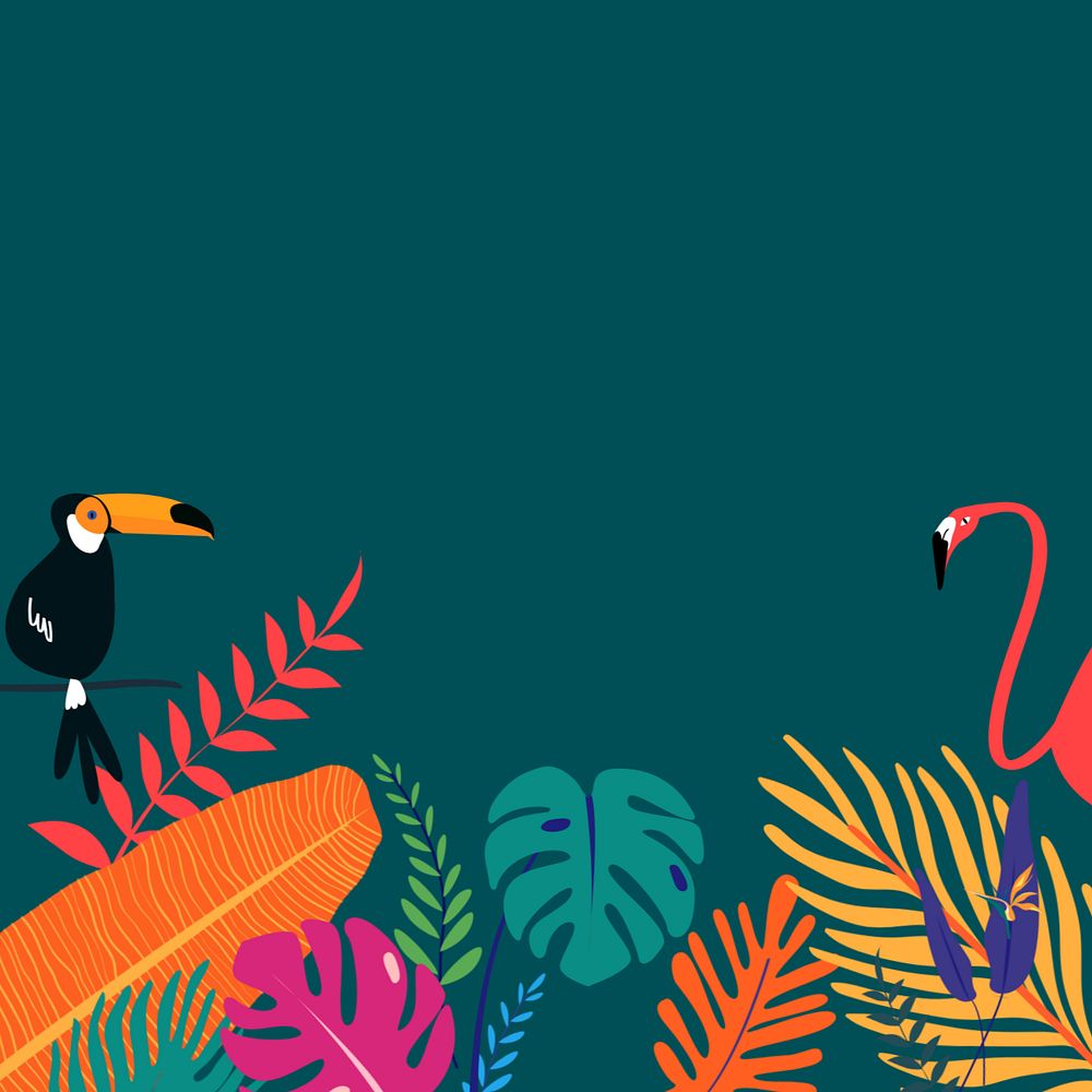 Colorful tropical bird jungle background, editable green design