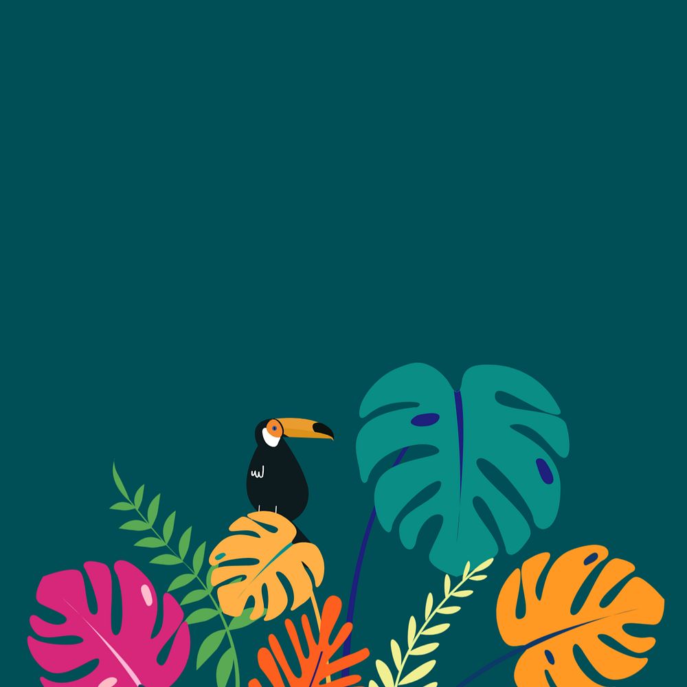 Colorful summer toucan bird background, editable green design