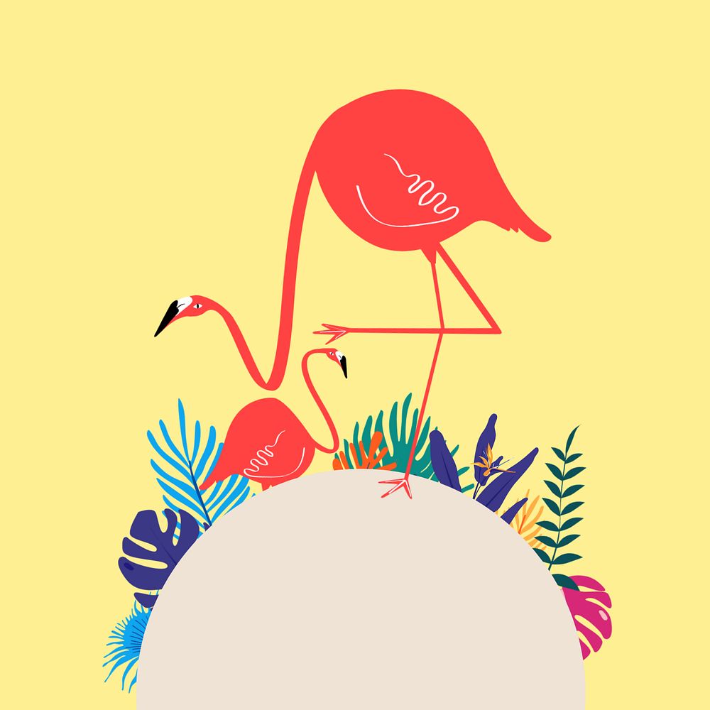 Colorful tropical flamingo summer background, editable yellow design