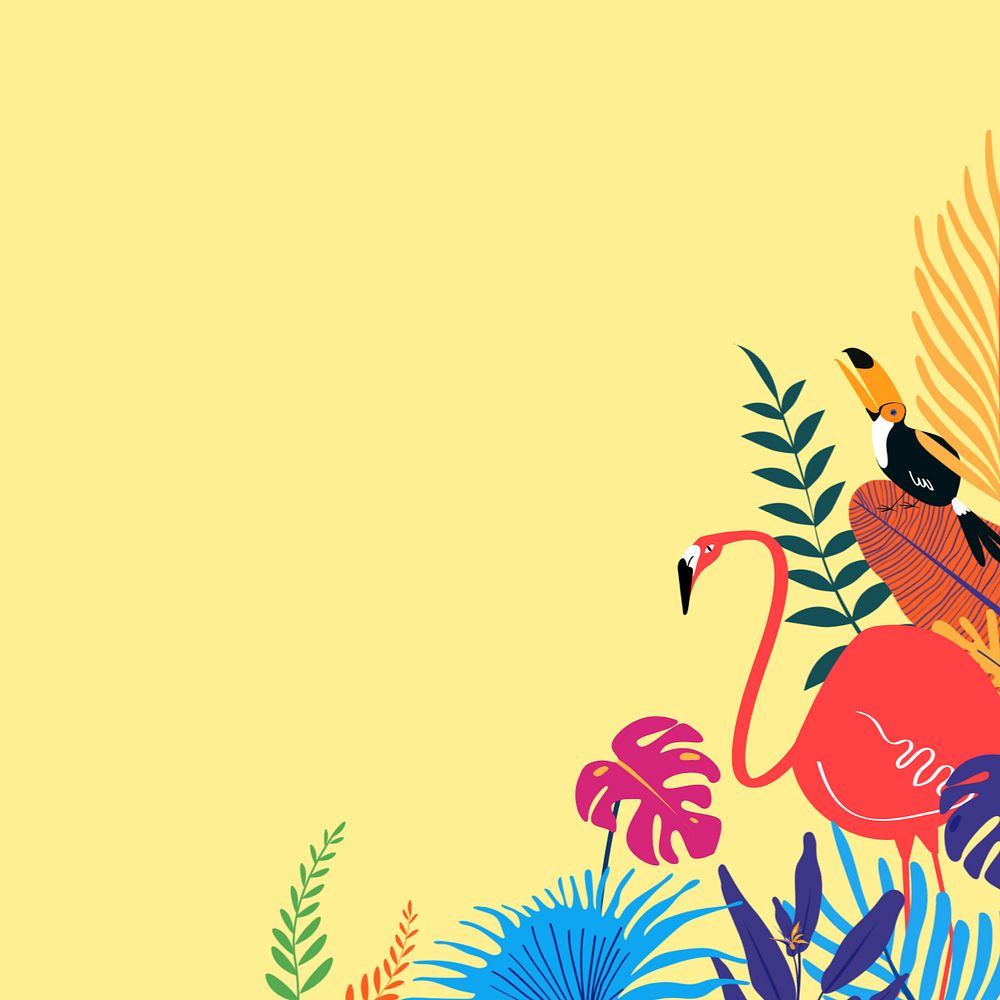 Colorful tropical bird jungle background, editable yellow design