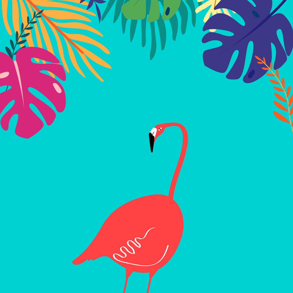 Colorful tropical flamingo summer background, editable blue design