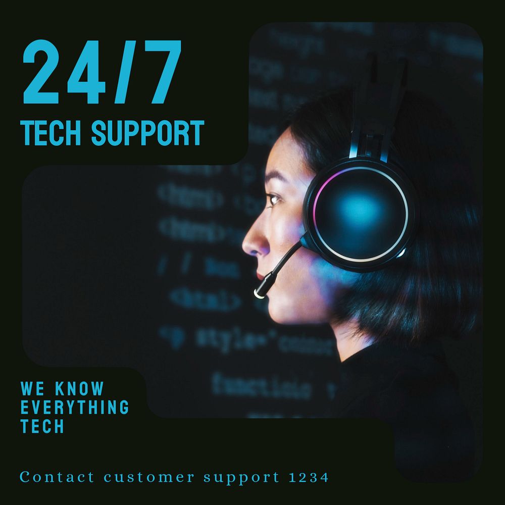 Tech support Instagram post template, editable design