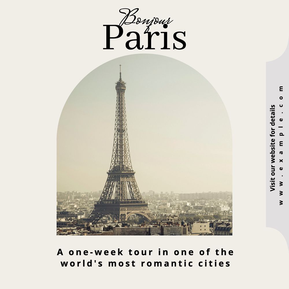 Paris travel Instagram post template, editable text