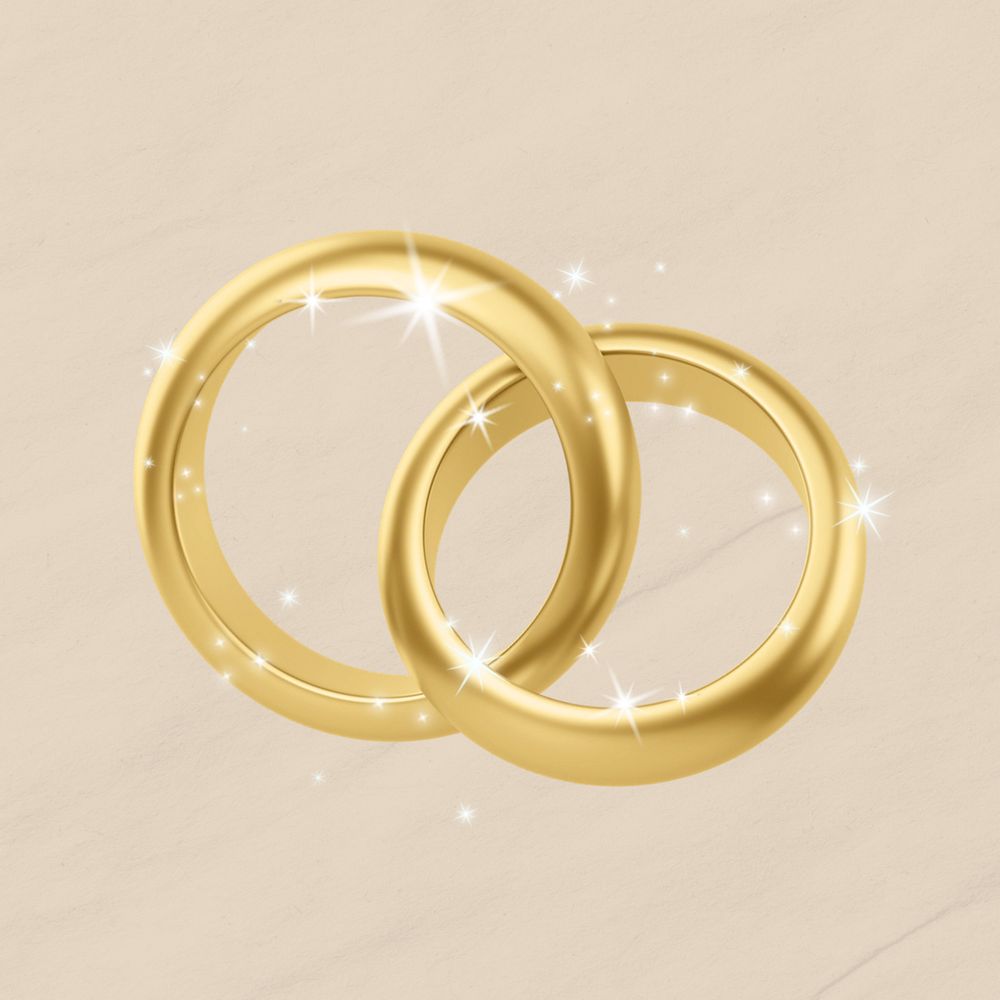 Gold wedding rings, 3D sparkly jewelry illustration, editable design