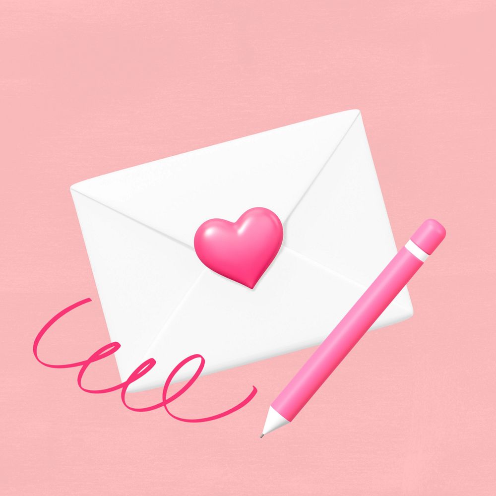 Valentine's love letter, cute 3D remix, editable design