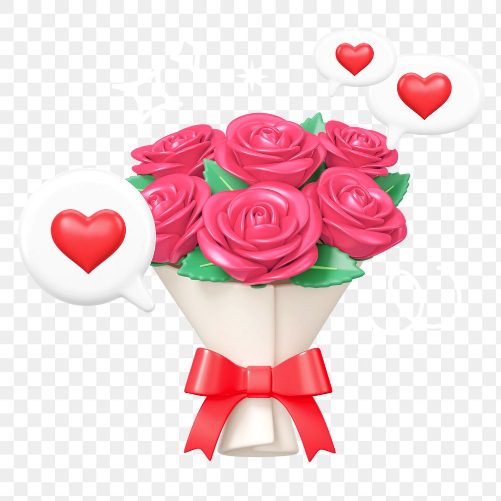 Pink rose bouquet png, 3D Valentine's celebration remix, editable design