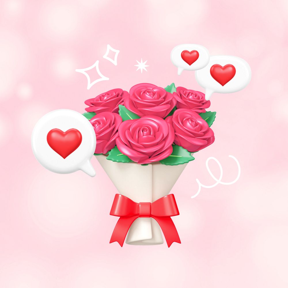 Pink rose bouquet, 3D Valentine's celebration remix, editable design