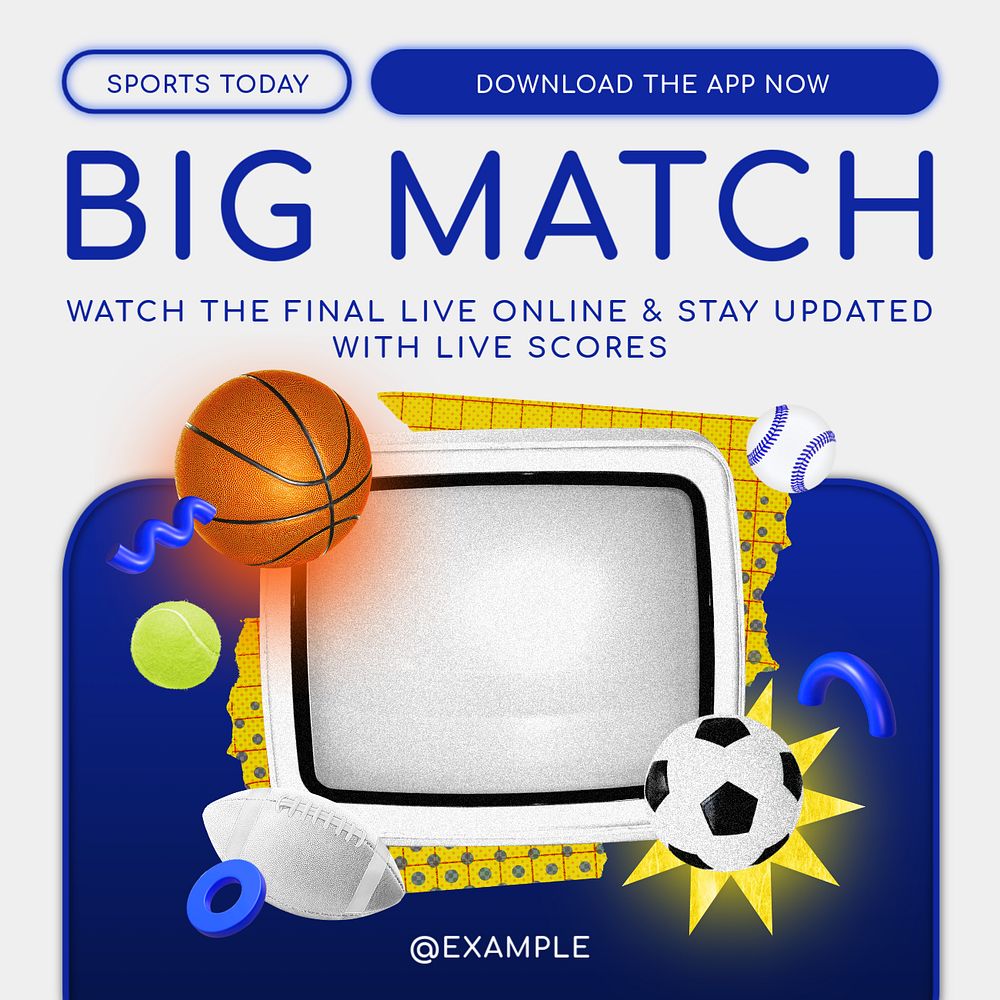 Live big match Instagram post template, editable text