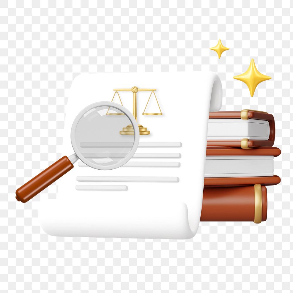 Court subpoena png, magnifying glass & parchment, 3D law remix, editable design