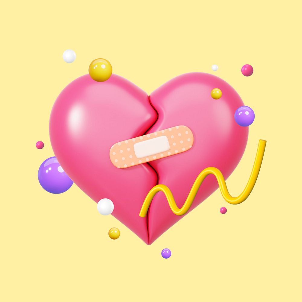 Bandaged broken heart, 3D love remix, editable design