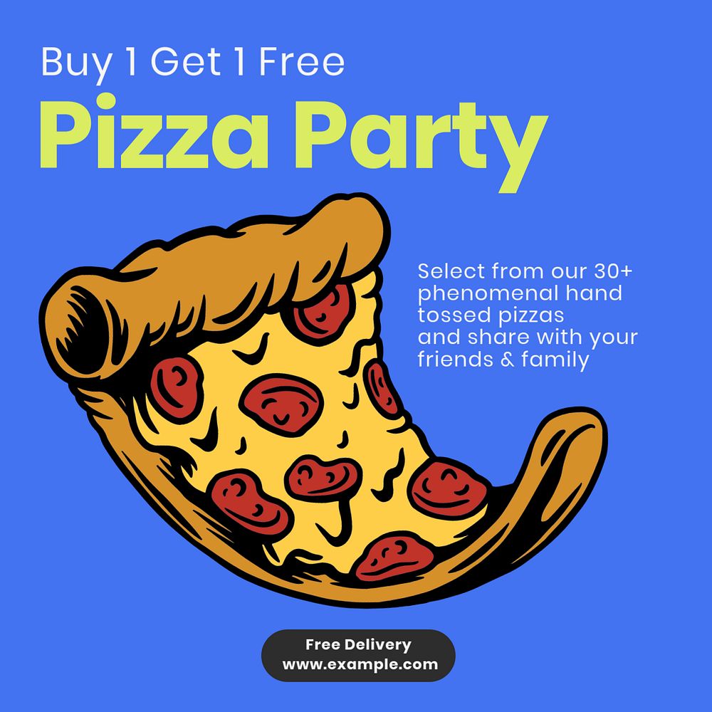 Pizza party Instagram post template, editable text