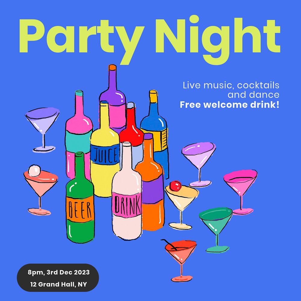 Party night Instagram post template, editable text