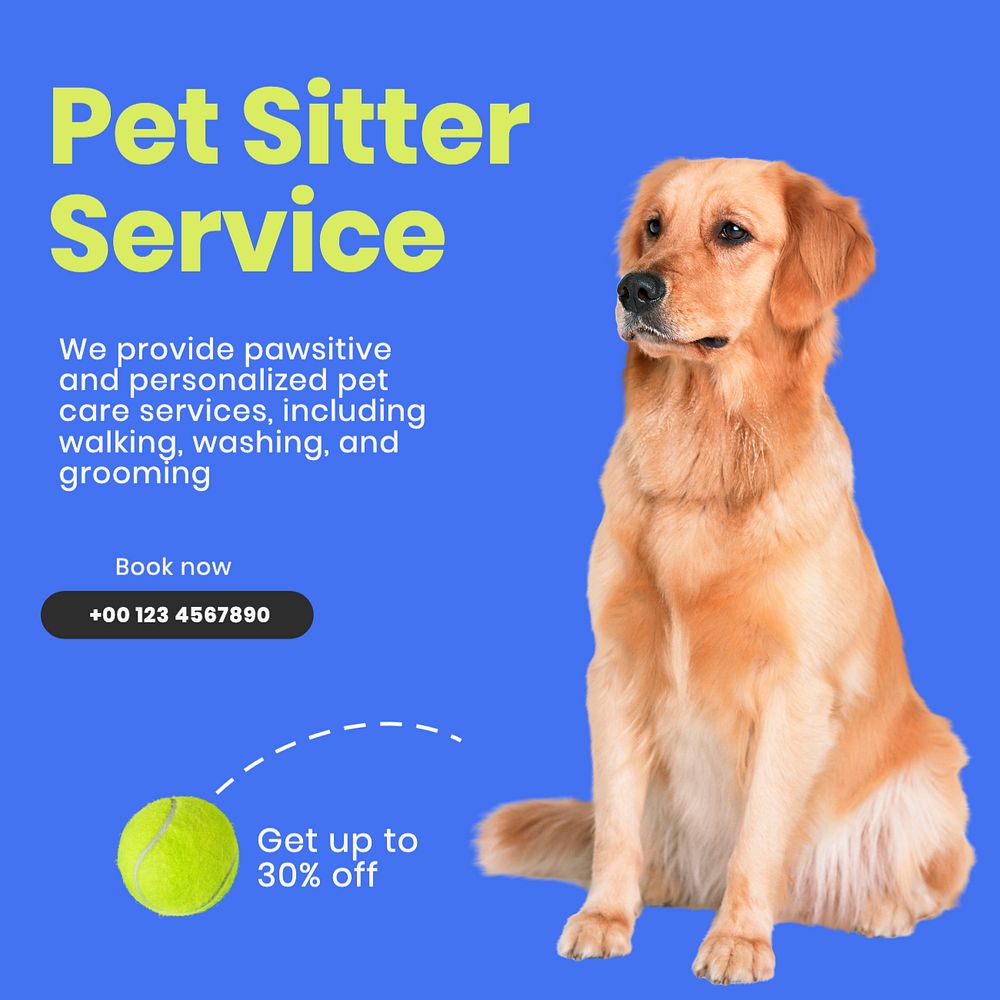 Pet sitter service Instagram post template, editable text