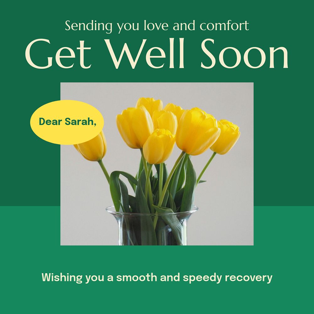 Get well soon Instagram post template, editable design