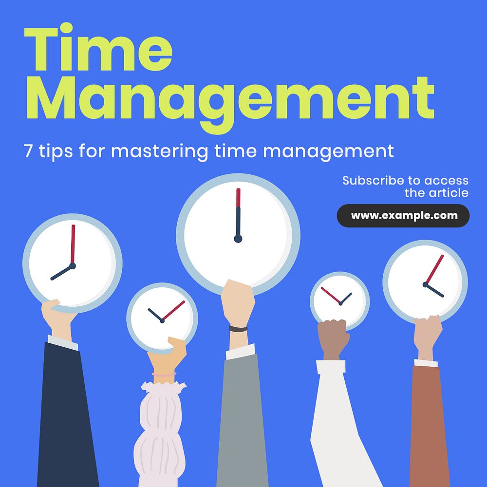 Time management Instagram post template, editable text